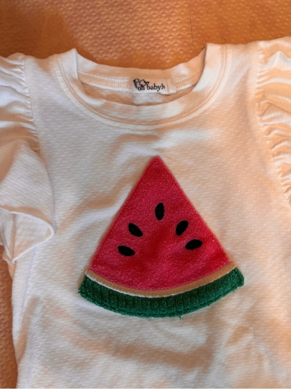 Oh Baby Girls 3-6 Months Watermelon Terry Applique Short Sleeve Tushie Set - Picture 3 of 5